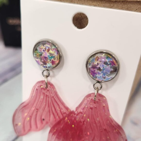 Resin Mermaid Tail Stud Earrings - Picture 3 of 5